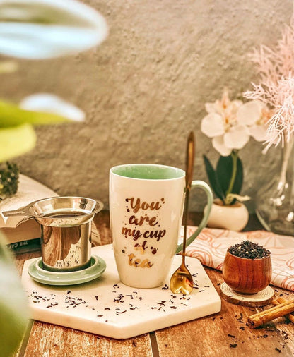205.109 Porcelain Tea Mug with Infuser and Lid - Tea Cup with Strainer for Loose Leaf Tea or Coffee, 15 OZ, Mint Green