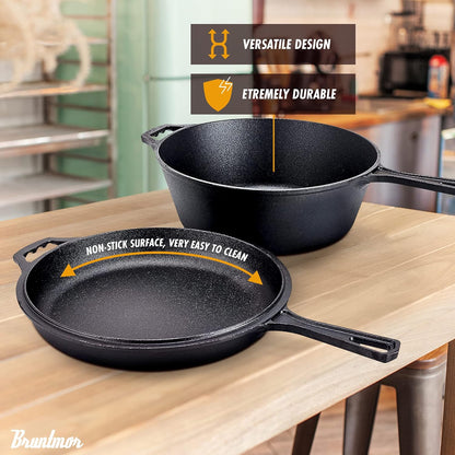 Cast Iron Skillet - 3 Quart Pre-Seasoned Cast Iron Dutch Oven - Deep Pot with Handle and Frying Pan Bundle - Kitchen Cookware for Indoor or Outdoor Camping